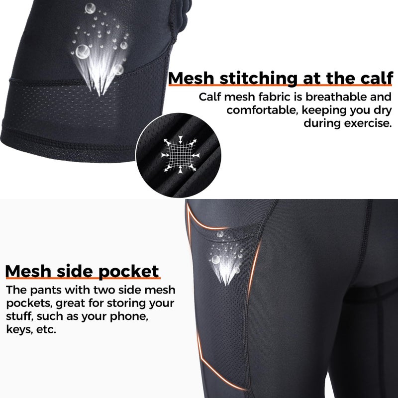 COOLOMG Basketball Pants with Knee Pads Kids 3/4 Compression Tights White M - Image 5